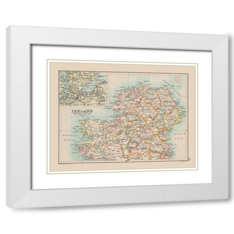 Northern Ireland - Bartholomew 1892 White Modern Wood Framed Art Print with Double Matting by Bartholomew
