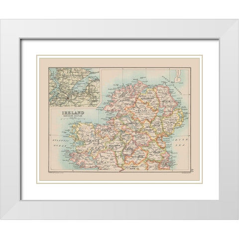 Northern Ireland - Bartholomew 1892 White Modern Wood Framed Art Print with Double Matting by Bartholomew