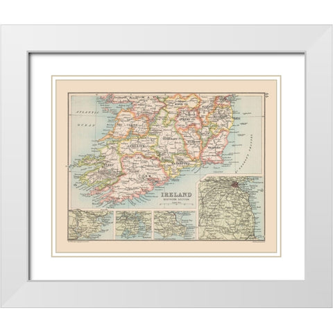 Southern Ireland - Bartholomew 1892 White Modern Wood Framed Art Print with Double Matting by Bartholomew