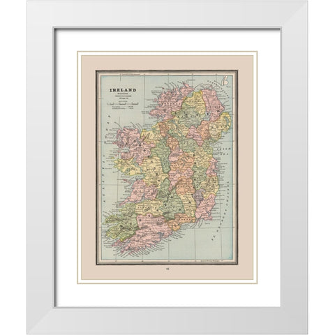 Ireland - Cram 1888 White Modern Wood Framed Art Print with Double Matting by Cram