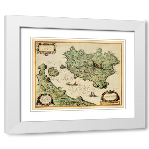 Ischia Italy - Blaeu 1640 White Modern Wood Framed Art Print with Double Matting by Blaeu
