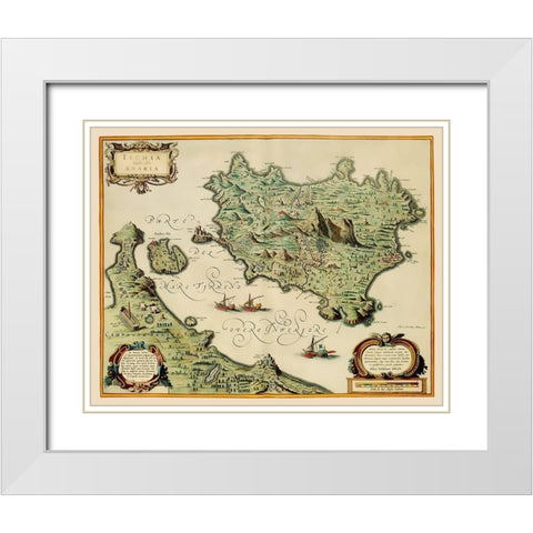 Ischia Italy - Blaeu 1640 White Modern Wood Framed Art Print with Double Matting by Blaeu