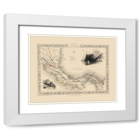 Isthmus of Panama Central America - Tallis 1851 White Modern Wood Framed Art Print with Double Matting by Tallis