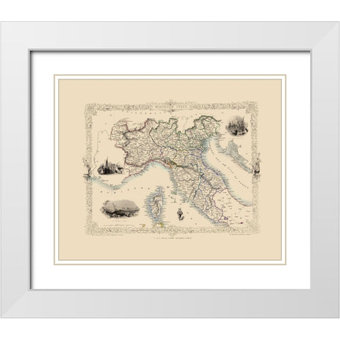 Northern Italy - Tallis 1851 White Modern Wood Framed Art Print with Double Matting by Tallis