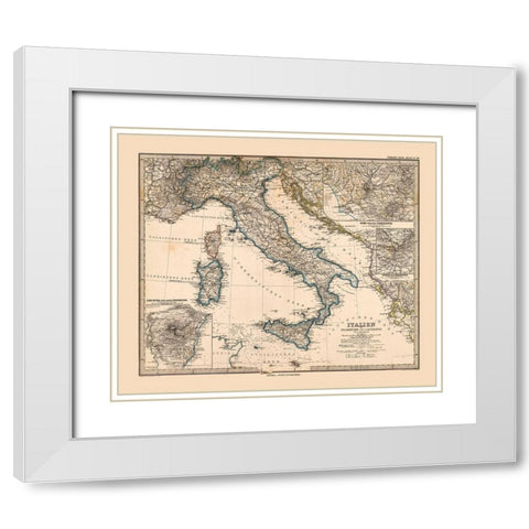 Italy - Stieler 1885 White Modern Wood Framed Art Print with Double Matting by Stieler
