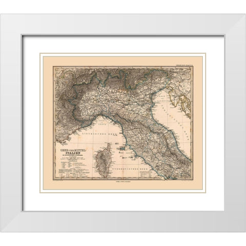Northern Italy- Stieler 1885 White Modern Wood Framed Art Print with Double Matting by Stieler