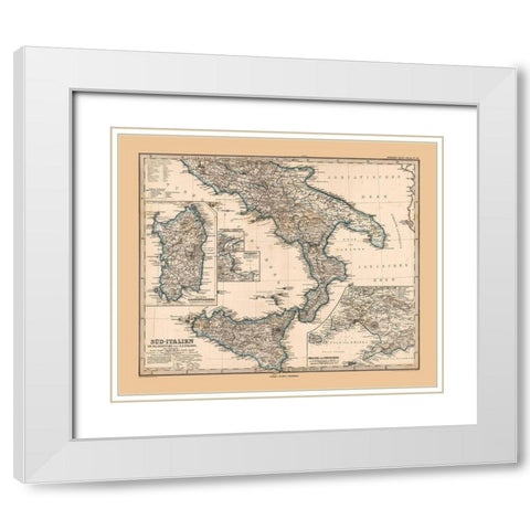 Southern Italy - Stieler 1885 White Modern Wood Framed Art Print with Double Matting by Stieler