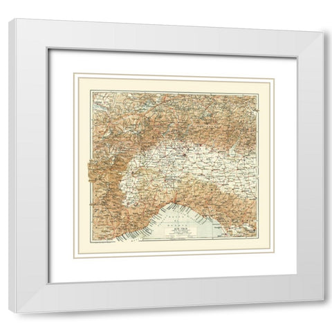 Northwestern Italy - Bertarelli 1914 White Modern Wood Framed Art Print with Double Matting by Bertarelli