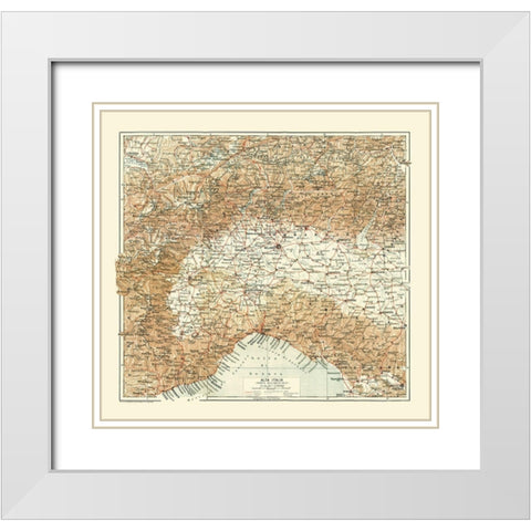 Northwestern Italy - Bertarelli 1914 White Modern Wood Framed Art Print with Double Matting by Bertarelli