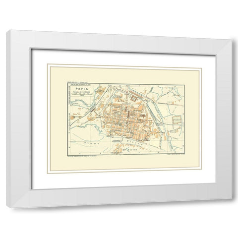 Pavia Italy - Bertarelli 1914 White Modern Wood Framed Art Print with Double Matting by Bertarelli