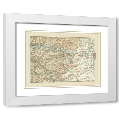 Torino Area Italy - Bertarelli 1914 White Modern Wood Framed Art Print with Double Matting by Bertarelli