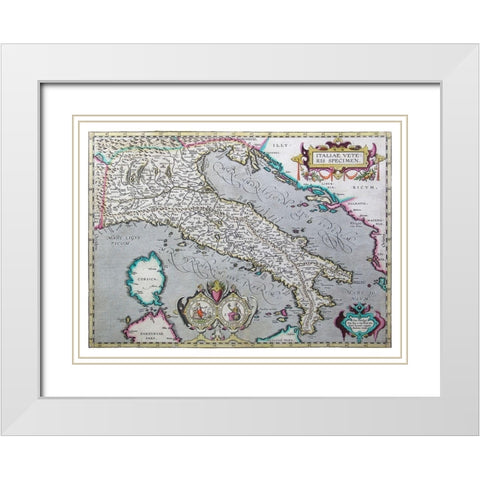 Ancient Italy - Ortelius 1570 White Modern Wood Framed Art Print with Double Matting by Ortelius