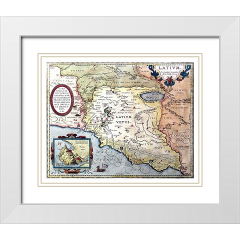 Lazio Italy - Ortelius 1570 White Modern Wood Framed Art Print with Double Matting by Ortelius