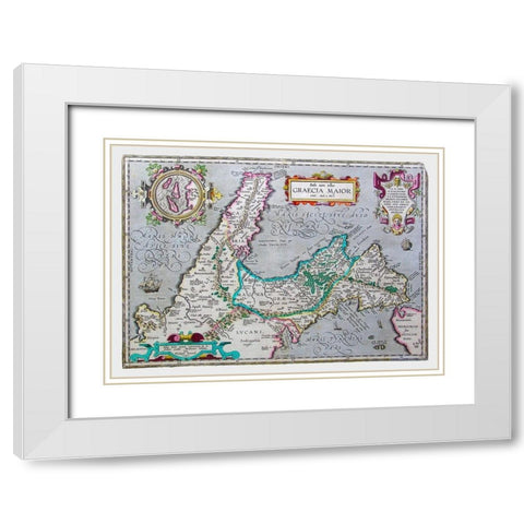 Southern Italy - Ortelius 1595 White Modern Wood Framed Art Print with Double Matting by Ortelius