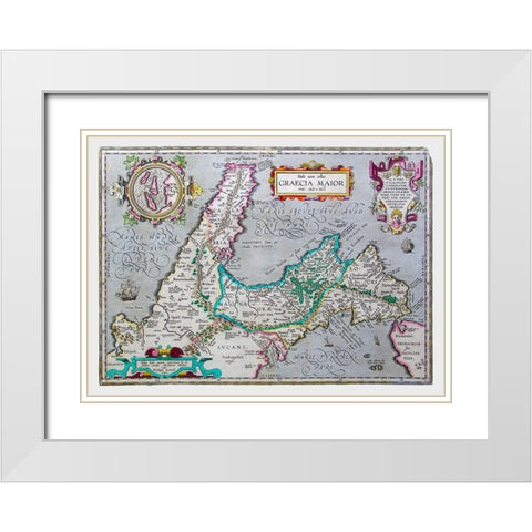Southern Italy - Ortelius 1595 White Modern Wood Framed Art Print with Double Matting by Ortelius