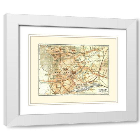 Bergamo Italy - Bertarelli 1914 White Modern Wood Framed Art Print with Double Matting by Bertarelli