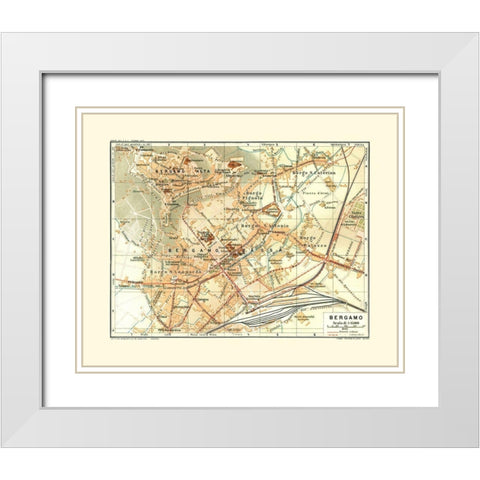 Bergamo Italy - Bertarelli 1914 White Modern Wood Framed Art Print with Double Matting by Bertarelli