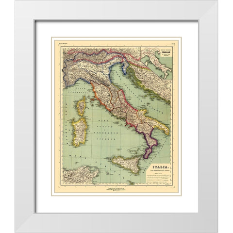 Italy - Kiepert 1903 White Modern Wood Framed Art Print with Double Matting by Kiepert