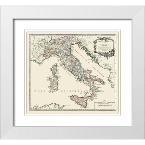 Ancient Italy - Vaugondy 1757 White Modern Wood Framed Art Print with Double Matting by Vaugondy