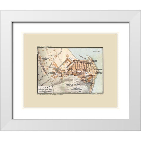 Cefalu Sicily Italy - Baedeker 1880 White Modern Wood Framed Art Print with Double Matting by Baedeker