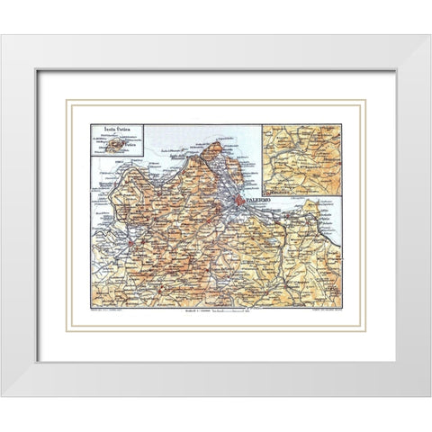 Palermo Region Sicily Italy - Baedeker 1880 White Modern Wood Framed Art Print with Double Matting by Baedeker