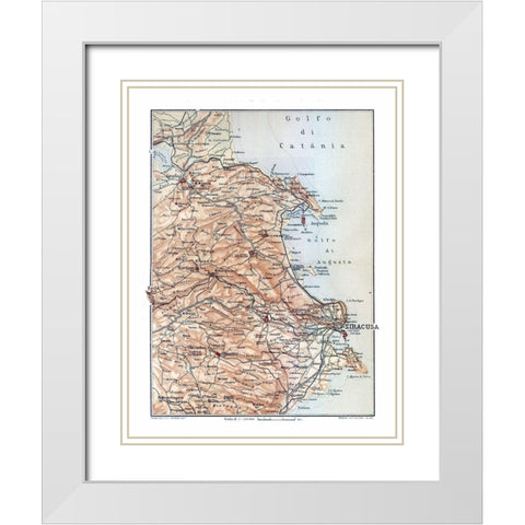 Syracuse Region Sicily Italy - Baedeker 1880 White Modern Wood Framed Art Print with Double Matting by Baedeker