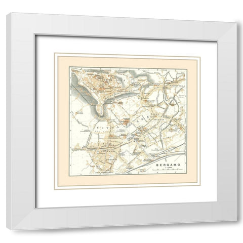 Bergamo Italy - Bertarelli 1914 White Modern Wood Framed Art Print with Double Matting by Bertarelli