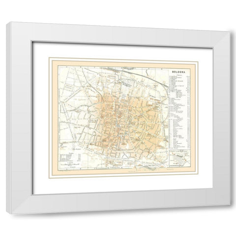 Bologna Italy - Bertarelli 1914 White Modern Wood Framed Art Print with Double Matting by Bertarelli