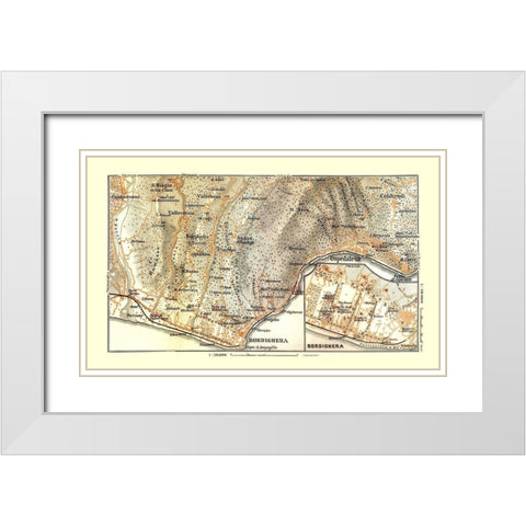 Bordighera Italy - Bertarelli 1914 White Modern Wood Framed Art Print with Double Matting by Bertarelli