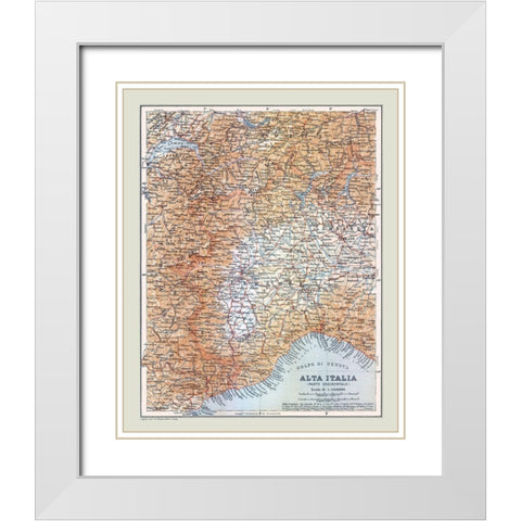 Northwestern Italy - Bertarelli 1914 White Modern Wood Framed Art Print with Double Matting by Bertarelli