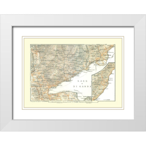 Western Lake Garda Region Italy - Bertarelli 1914 White Modern Wood Framed Art Print with Double Matting by Bertarelli