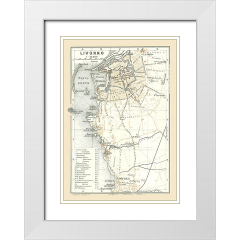Livorno Italy - Bertarelli 1914 White Modern Wood Framed Art Print with Double Matting by Bertarelli