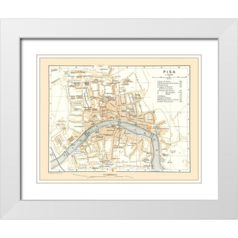 Pisa Italy - Bertarelli 1914 White Modern Wood Framed Art Print with Double Matting by Bertarelli