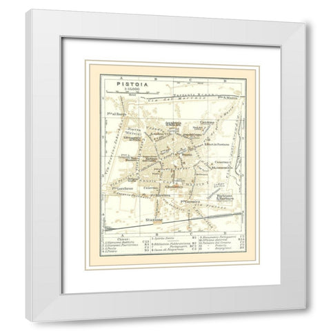 Pistoia Italy - Bertarelli 1914 White Modern Wood Framed Art Print with Double Matting by Bertarelli