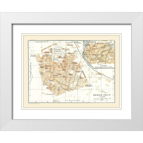 Reggio Emilia Italy - Bertarelli 1914 White Modern Wood Framed Art Print with Double Matting by Bertarelli