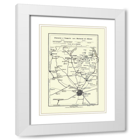 Routes to Milano Italy - Bertarelli 1914 White Modern Wood Framed Art Print with Double Matting by Bertarelli