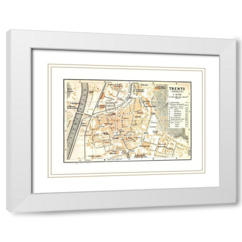 Trento Italy - Bertarelli 1914 White Modern Wood Framed Art Print with Double Matting by Bertarelli
