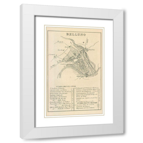 Belluno Italy - Castro 1870  White Modern Wood Framed Art Print with Double Matting by Castro