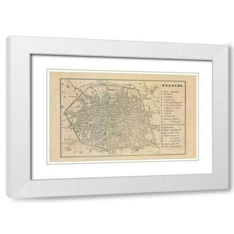 Bologna Italy - Castro 1870  White Modern Wood Framed Art Print with Double Matting by Castro