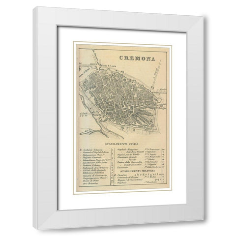 Cremona Italy - Castro 1870  White Modern Wood Framed Art Print with Double Matting by Castro