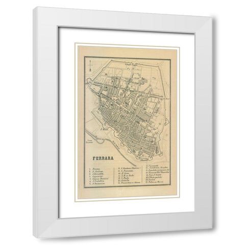 Ferrara Italy - Castro 1870  White Modern Wood Framed Art Print with Double Matting by Castro