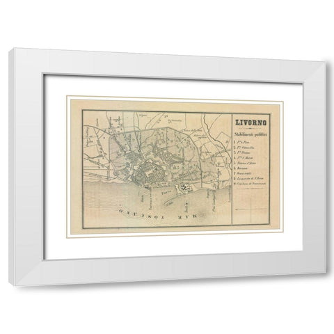 Livorno Italy - Castro 1870  White Modern Wood Framed Art Print with Double Matting by Castro