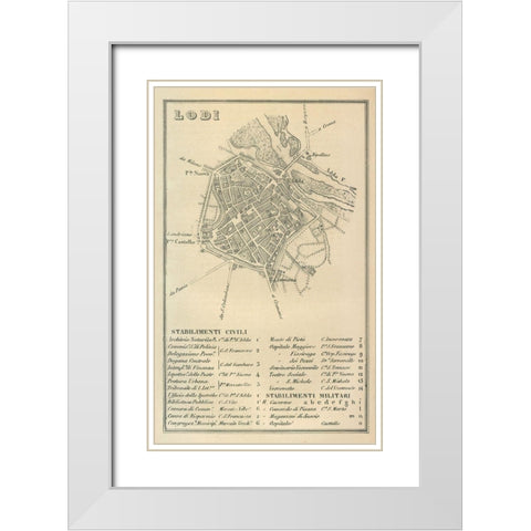Lodi Italy - Castro 1870  White Modern Wood Framed Art Print with Double Matting by Castro