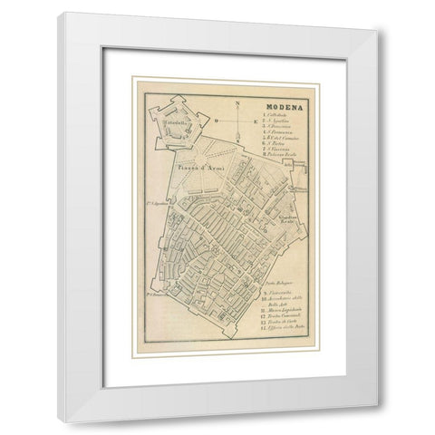 Modena Italy - Castro 1870  White Modern Wood Framed Art Print with Double Matting by Castro