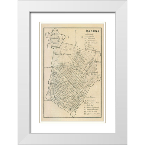 Modena Italy - Castro 1870  White Modern Wood Framed Art Print with Double Matting by Castro