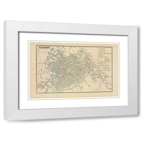 Palermo Italy - Castro 1870  White Modern Wood Framed Art Print with Double Matting by Castro