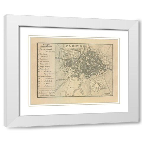 Parma Italy - Castro 1870  White Modern Wood Framed Art Print with Double Matting by Castro