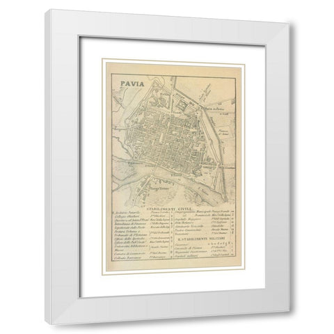 Pavia Italy - Castro 1870  White Modern Wood Framed Art Print with Double Matting by Castro