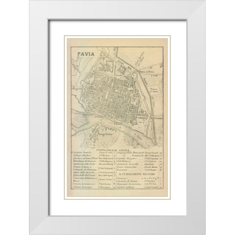 Pavia Italy - Castro 1870  White Modern Wood Framed Art Print with Double Matting by Castro