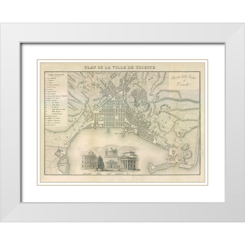 Trieste Italy - Castro 1870  White Modern Wood Framed Art Print with Double Matting by Castro